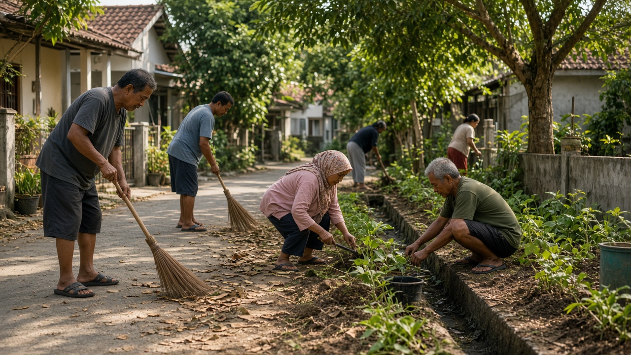 Kerja bakti taman tengah